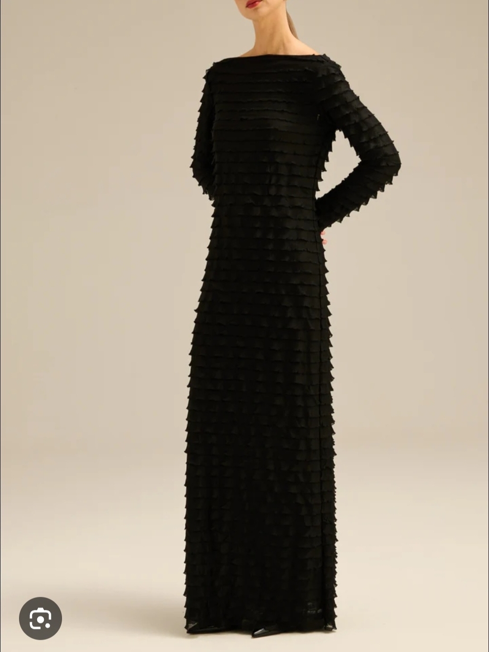 IANCO E NERO Elegant Black Long-Sleeve Textured Gown Size 34/US 2